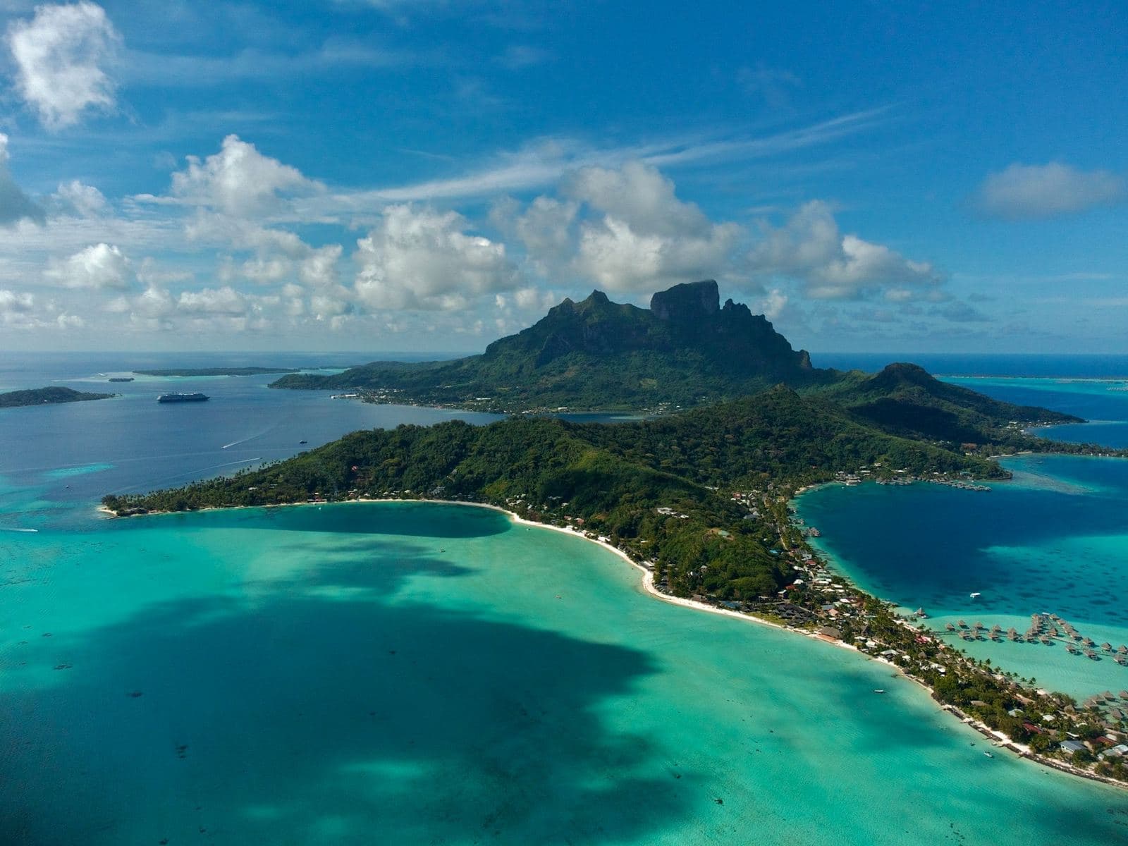Aerial view of Bora Bora's lagoon and Mount Otemanu