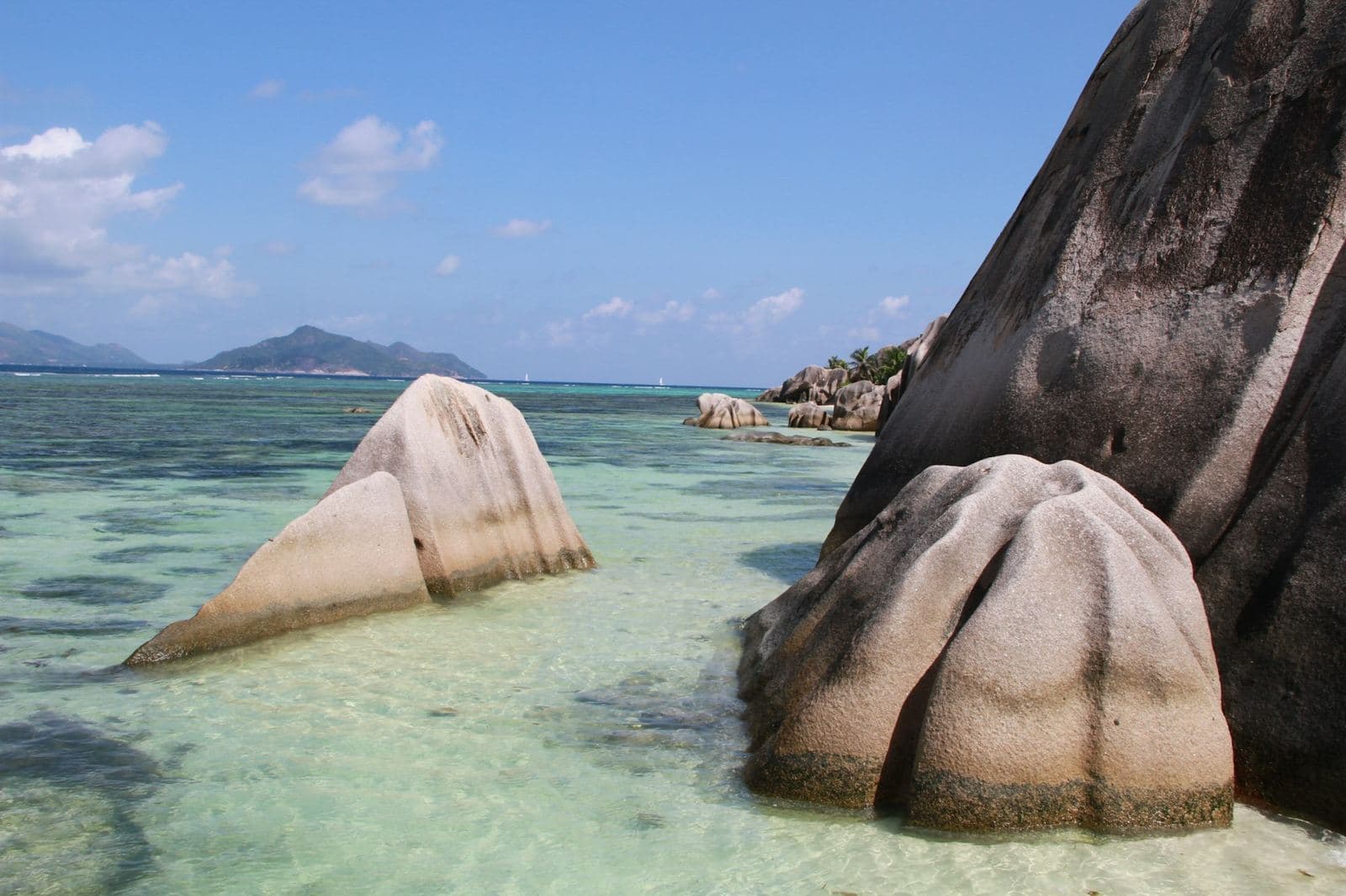 Granite boulders in the shallows at Anse Source d'Argent, La Digue