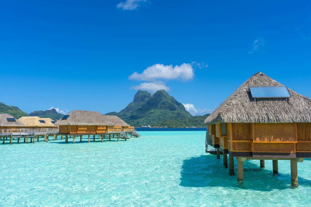 Overwater bungalows beneath Otemanu